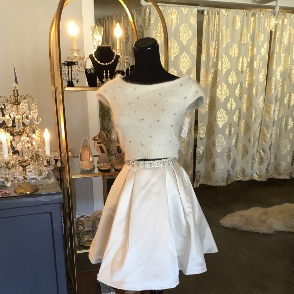 Sherri Hill Two Piece White Sweater Party Dress